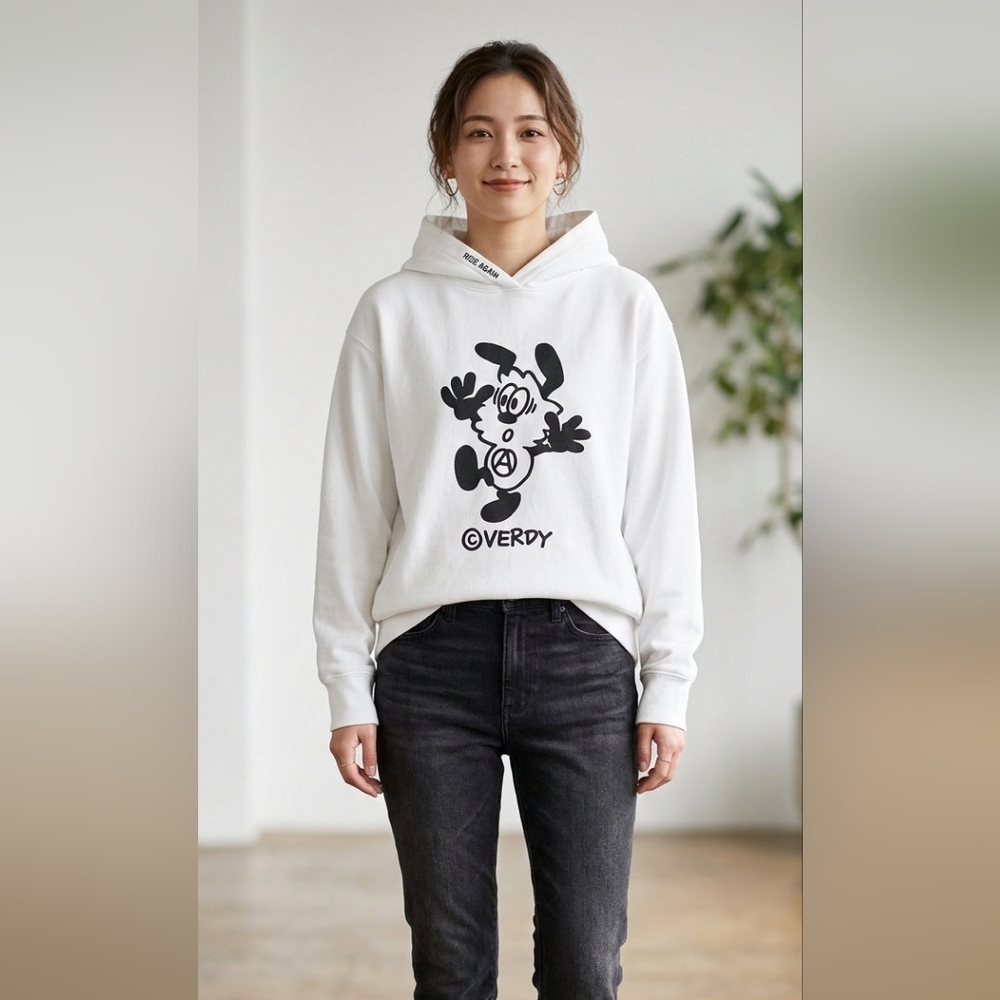 5 For $25✨️Uniqlo Graphic Anime White Hoodie Cotton Top Sweater Large Rise Again